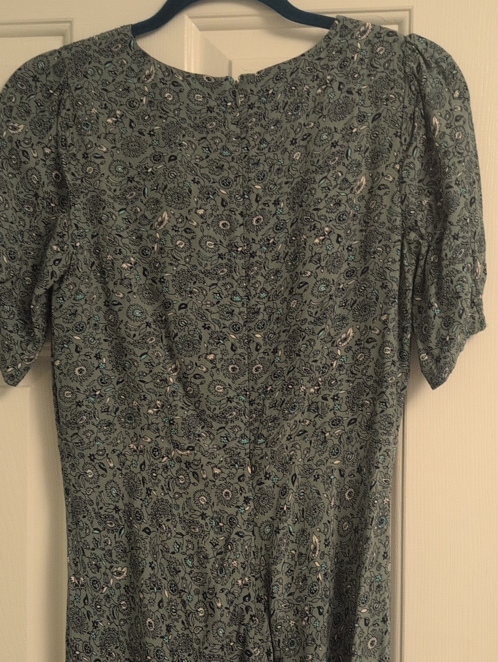 LOFT Teal Floral Midi Dress with V-Neck - Picture 5 of 5